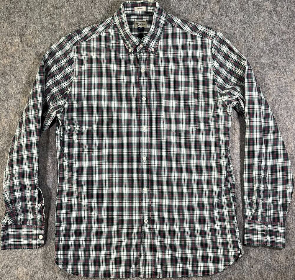 J.Crew Shirt / Mens Medium / Classic 100% Cotton Green Red Plaid Button Down